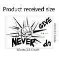 Dimensioni dettagliate dell'adesivo murale in PVC con slogan Never Give Up e pugno - 60*40cm