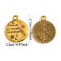 Golden round I love you to the moon and back pendant with star moon engravings - I Love You To The Moon And Back (A7-230) / Antique Gold