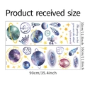Detailed size chart for cartoon space wall decals featuring planets, rockets, and stars - 30*90CM*2PCS Layout