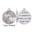 Silver retro sister heart charm pendant with engraved inspirational quote and vine pattern - Sister Dream Cry Sing Laugh (A7-232) / Antique Silver