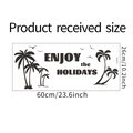 Detalle de vinilo decorativo de palmera tropical con texto y dimensiones del producto - 26*60cm