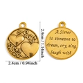 Retro gold alloy sister heart pendant with inspirational engraved message in 2.9cm size - Sister Dream Cry Sing Laugh (A7-232) / Antique Gold