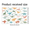 Detailed size specifications for cartoon dinosaur wall stickers on two PVC layout sheets - 30x90cm (2 Sheets)