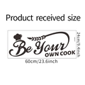 Detail of chef hat wall decal with Be Your Own Cook text and 60x24cm dimensions - 24*60cm