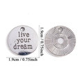 Silver alloy inspirational charm with 'live your dream' engraving and sunburst texture - Live Your Dream (A7-233) / Antique Silver