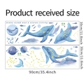 Detail view of PVC wall stickers showing cartoon whales, planets and stars with dimensions - Watercolor Whale Starry Sky Style (LD96145)