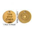Golden alloy charm with live your dream engraving and sunburst texture, 1.9cm size - Live Your Dream (A7-233) / Antique Gold