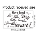 Detailed sizing chart for motivational book-themed wall decal measuring 60x35cm - 35*60cm