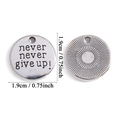 Silver alloy inspirational charm pendant with Never Give Up text and sunburst back - Never Never Give Up (A7-237) / Antique Silver