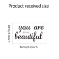 Detalle de dimensiones del adhesivo You are Beautiful con medidas de 16 cm por 10 cm - 10*16cm