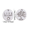 Antique silver inspirational pendant with Life is a Gift engraving and tree motif - Antique Silver