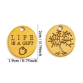 Golden alloy charm with Life Is A Gift text and tree of life pattern for DIY jewelry - Life Is A Gift (A7-239) / Antique Gold