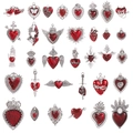 Gothic red enamel heart charms in vintage silver finish for DIY jewelry necklaces - Mixed Style Set (34 Pieces) / 1 Pack (100x70mm)