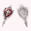 Gothic skull butterfly mirror pendant charm in silver and red finish for DIY jewelry - Skull Hand Mirror Style (A5-195)