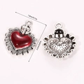 Detailed front and back views of heart charms with red oil drip and cross top - Cross Flame Sacred Heart (A5-158)