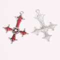 Colgante de cruz sagrado corazón gótico punk en aleación de plata con esmalte rojo - Cruz Central de Pentagrama (A5-191)