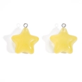 Pair of jelly yellow acrylic star pendants with silver rings for DIY jewelry and keychains - Yellow