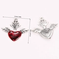 Macro detail of retro gothic wing heart pendant showing front, back and 3.3cm size dimensions - Vintage Embossed Winged Heart (A5-168)