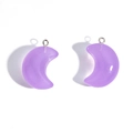 Macro shot of purple translucent acrylic moon charms with silver metal rings for DIY jewelry - 29.5*20mm / Purple