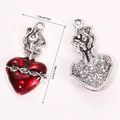 Detailed view of red sacred heart pendant with silver thorn texture and precise dimensions - Thorns Flame Sacred Heart (A5-174)