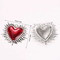Front and back view of a 3.6cm red heart pendant with silver sunburst metal frame - Radiant Transparent Heart (A5-175)
