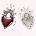 Detailed view of Gothic heart pendant with red oil drip effect and size dimensions - Vintage Flame Large Pendant (A5-180)