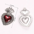 Macro detail of gothic sacred heart pendant showing red oil drip and vintage silver finish - Radiant Glossy Sacred Heart (A5-164)