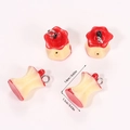 Macro detail of resin apple core charms with silver loops and precise dimensions - Bitten Red Apple (A5-203)