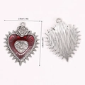 Detailed front and back view of a vintage Gothic Sacred Heart pendant with dimensions - Eye Rose Radiant Sacred Heart (A5-165)