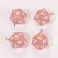 Lot de quatre pendentifs dés roses translucides à 20 faces avec boucles argentées pour bijoux - Rose transparent