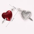 Detailed view of silver heart pendant with red enamel and spike, sizing 2.1cm by 3.8cm - Spike Style Through Heart (A5-181)