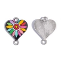 Dettaglio connettore a cuore smaltato con motivo floreale e retro in metallo argento - Floreale Colorato Radiale (A5-214-whitek-21)