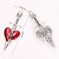 Macro view of Gothic heart pendant with dagger and skull detail showing size measurements - Skull Dagger Heart Pendant (A4-002)