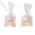 Macro detail of goldfish resin bag earrings featuring orange fish in clear liquid pouches - Orange / 53*23.5mm / 3.4g