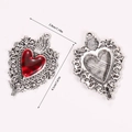Detailed size view of Gothic heart pendant with red resin and silver metal engraving - Angel Light Cross Sacred Heart (A5-182)