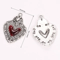 Detailed view of vintage gothic silver heart pendant with red resin and dimensions - Openwork Floral Sacred Heart (A5-171)