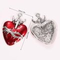Gothic Sacred Heart pendant with red enamel and dimensions 2.9cm x 4.2cm shown front and back - Thorns Encircled Cross Sacred Heart (A5-183)