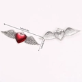 Gothic heart wings pendant with dimensions 5.4cm by 1.8cm in oil-dripped silver metal - Red Heart Silver Wing Pendant (A5-184)
