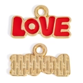 DIY LOVE letter pendant charms with red oil drip and gold frame for jewelry making - Red / 20*11.5mm / 0.81g