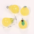 Macro view of 3D yellow pear resin pendants with green leaves and size dimensions - Yellow Pear (A5-207)