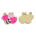 Pendentif abeille en émail rose avec cœur LOVE pour bijoux DIY et colliers - Abeille avec Cœur (A7-393) / 18*21mm / Rose