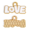 Macro view of white enamel LOVE pendant with gold alloy edges for DIY jewelry making - White / 20*11.5mm / 0.81g