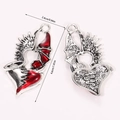 Detailed size view of silver gothic heart pendants with red enamel and wing design details - Gothic Winged Heart Pendant (A5-189)