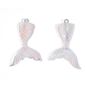 Macro detail of pearlescent resin mermaid tail pendants with scale textures and metal rings - 43x28mm / White