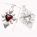 Detailed view of Gothic silver metal heart pendant with vintage red oil drip finish - Radiant Snowflake Heart Pendant (A5-190)