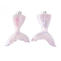 Detailed macro view of iridescent pink resin mermaid tail charms with scaly texture - 43x28mm / Pink