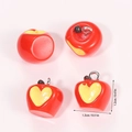 Detail view of mini 3D resin apple charms with heart design for DIY jewelry making - Red Heart Apple (A5-210)
