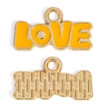 Detail of yellow enamel LOVE charm showing both the colorful front and textured gold back - Yellow / 20*11.5mm / 0.81g