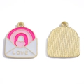 Pendentif enveloppe émaillé doré avec cœur rose, texte LOVE et texture métallique - Pendentif Enveloppe (A7-394) / 21*17mm / Rose