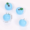 Detail view of light blue resin apple pendants with metal loops and size markings - Blue Apple (A5-198)